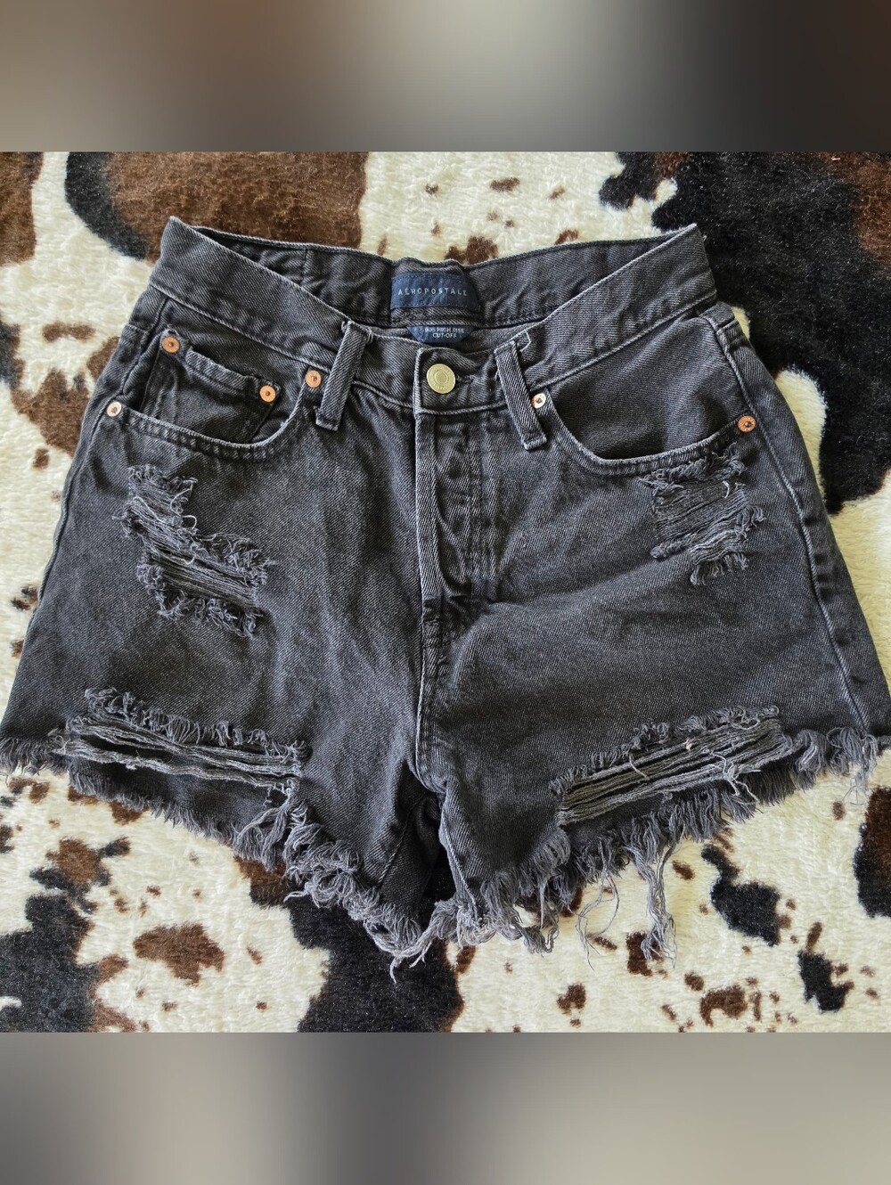 Aeropostale Black Distressed Frayed Denim Shorts
